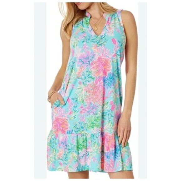 Lilly Pulitzer Size XXL Malone Dress EUC Celestial Blue Cay to My Heart - Picture 1 of 3